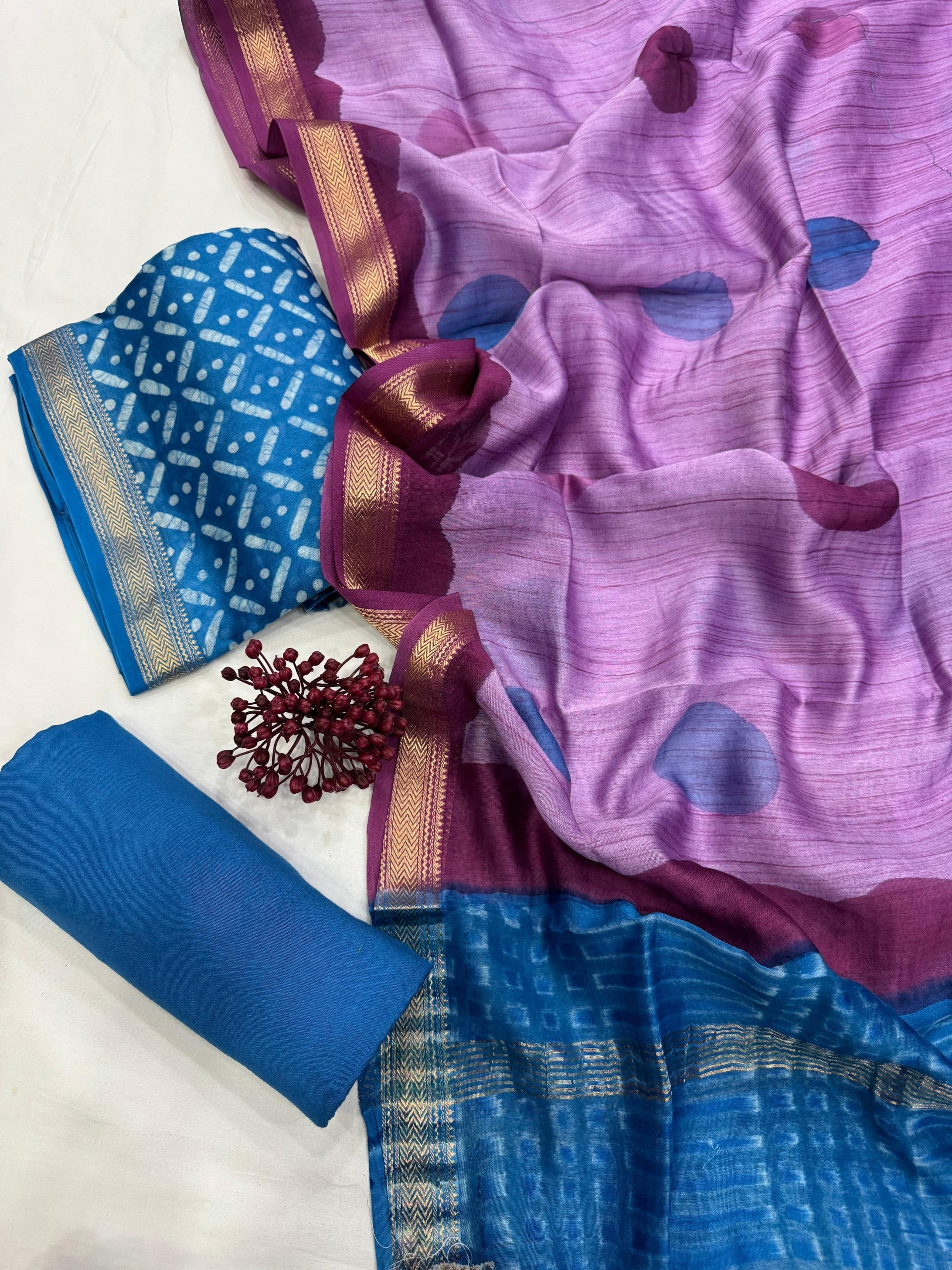 Maheshwari Silk Blue Geometrical Print Dress Material – exclusive wholesale fabric online